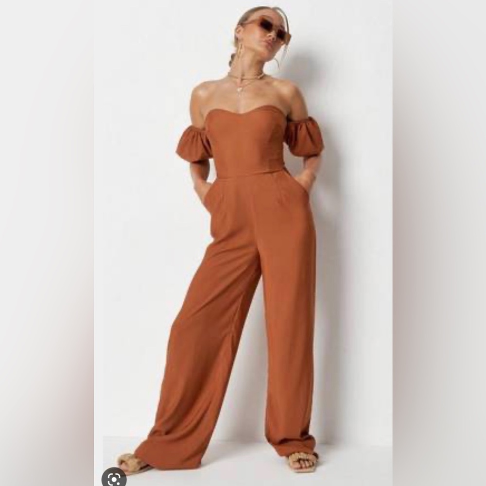Missguided Cold Shoulder Puff Sleeve Jumpsuit